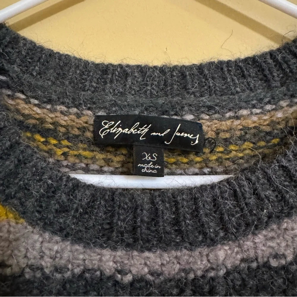Elizabeth & James Slouchy Striped Knit Sweater in Yellow/Gray Size XS